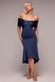 Twist Knot Satin & Scuba Bardot High Low Midi Dress DR4617
