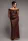 CAP SLEEVE IRIDESCENT SEQUIN COWL MAXI DRESS DR4633PLUS