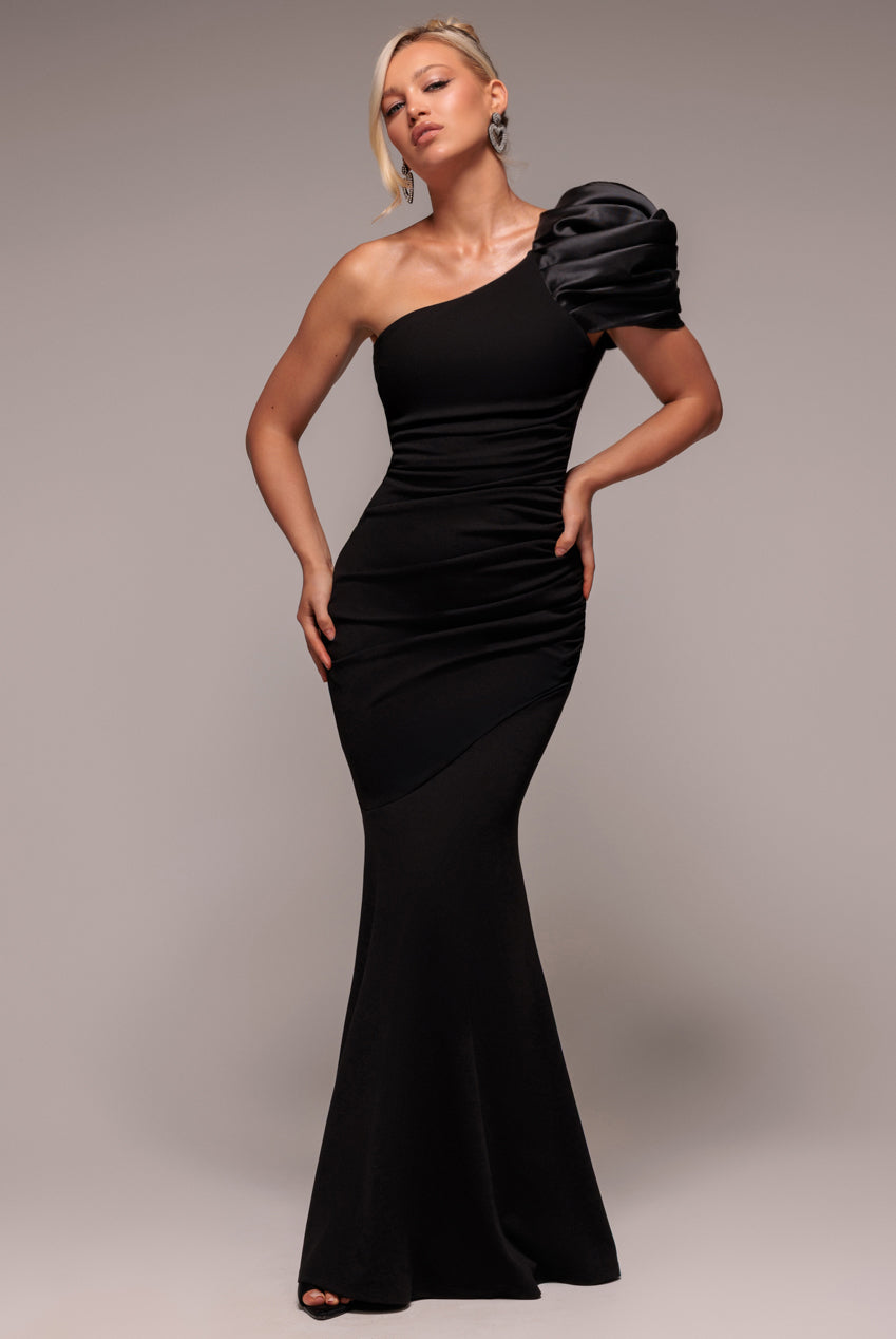 Wholesale One Shoulder Puffed Satin Sleeve Evening Maxi Dress City Goddess Wholesale One Shoulder Puffed Satin Sleeve Evening Maxi Dress City Goddess