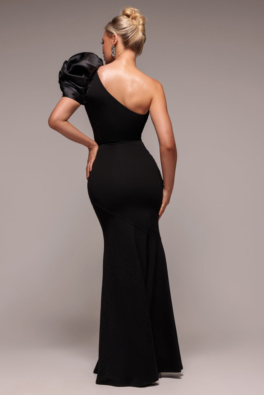Wholesale One Shoulder Puffed Satin Sleeve Evening Maxi Dress City Goddess Wholesale One Shoulder Puffed Satin Sleeve Evening Maxi Dress City Goddess