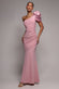 One Shoulder Puffed Satin Sleeve Evening Maxi Dress DR4640