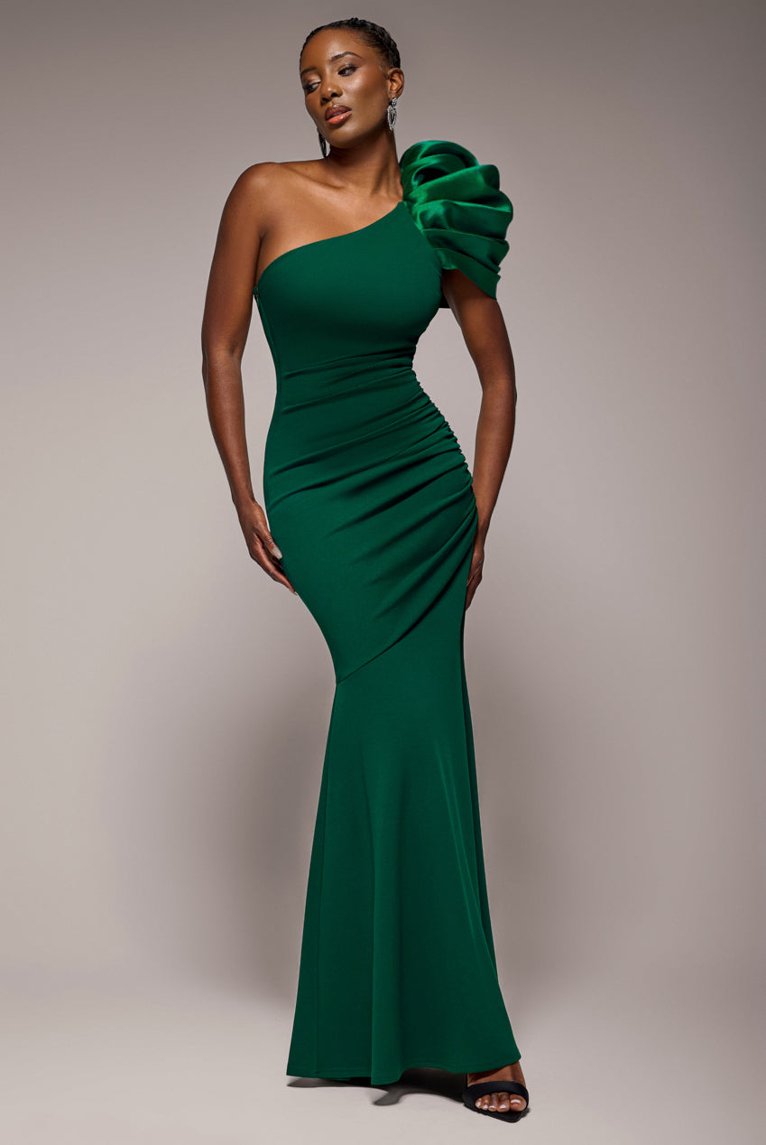 Wholesale One Shoulder Puffed Satin Sleeve Evening Maxi Dress City Goddess Wholesale One Shoulder Puffed Satin Sleeve Evening Maxi Dress City Goddess
