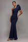 One Shoulder Puffed Satin Sleeve Evening Maxi Dress DR4640