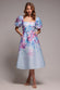 Printed Scuba Square Neck Puff Sleeve Midi Dress DR4650