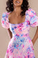 Printed Scuba Square Neck Puff Sleeve Midi Dress DR4650