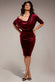 Glitter Velvet Cowl Neck Sheath Midi Dress DR4691