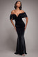 OFF THE SHOULDER DEEP PLUNGE VELVET MAXI DRESS DR4692