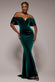 OFF THE SHOULDER DEEP PLUNGE VELVET MAXI DRESS DR4692