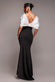 Contrast Off Shoulder Back Satin Bow Scuba Maxi Dress DR4708CONTRAST