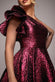 ONE SHOULDER FRILL JACQUARD SKATER MIDI DRESS DR4811