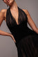 Velvet And Dobby Mesh A Line Halter Maxi Dress DR4842