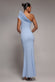 ONE SHOULDER ORGANZA FRILL PLEATED MERMAID MAXI DRESS BY GODDIVA DR4858