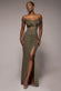 Off The Shoulder Corset Waist Mesh Wrap Skirt Soft Touch Maxi Dress DR4865
