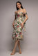 Cowl Neck Floral Print Jacquard Chiffon Tiered Midi Dress DR4871