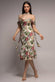 Cowl Neck Floral Print Jacquard Chiffon Tiered Midi Dress DR4871