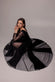 DOBBY MESH INSERT LONG SLEEVE A-LINE MAXI DRESS  BY GODDIVA DR4897