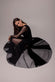 DOBBY MESH INSERT LONG SLEEVE A-LINE MAXI DRESS  BY GODDIVA DR4897