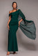 One Shoulder Cape Scuba & Chiffon Maxi Dress DR4899