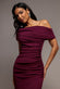 One Shoulder Pleated Bardot Fit And Flare Maxi Dress DR4909