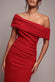 One Shoulder Pleated Bardot Fit And Flare Maxi Dress DR4909