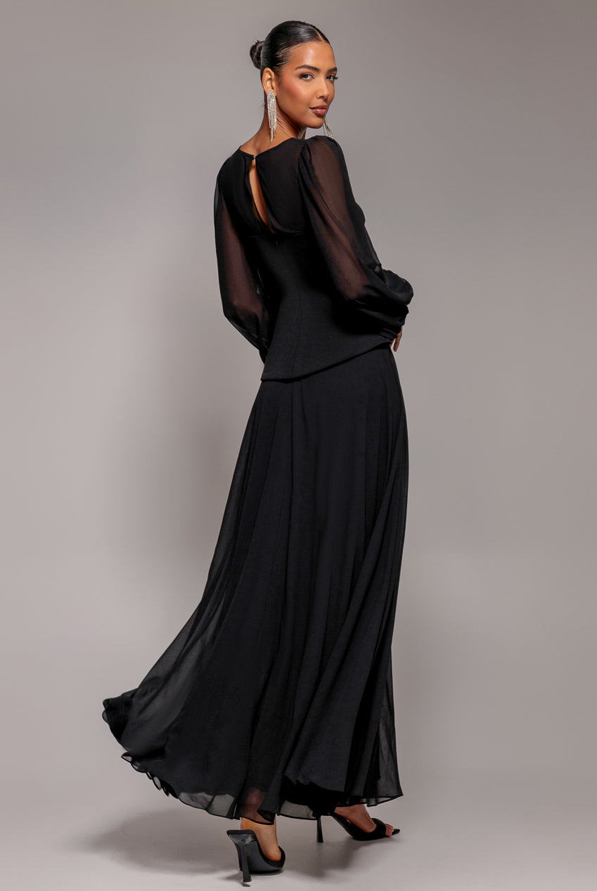 Wholesale Bishop Sleeve Peplum Top Scuba Crepe And Chiffon Maxi Dress City Goddess Wholesale Bishop Sleeve Peplum Top Scuba Crepe And Chiffon Maxi Dress City Goddess