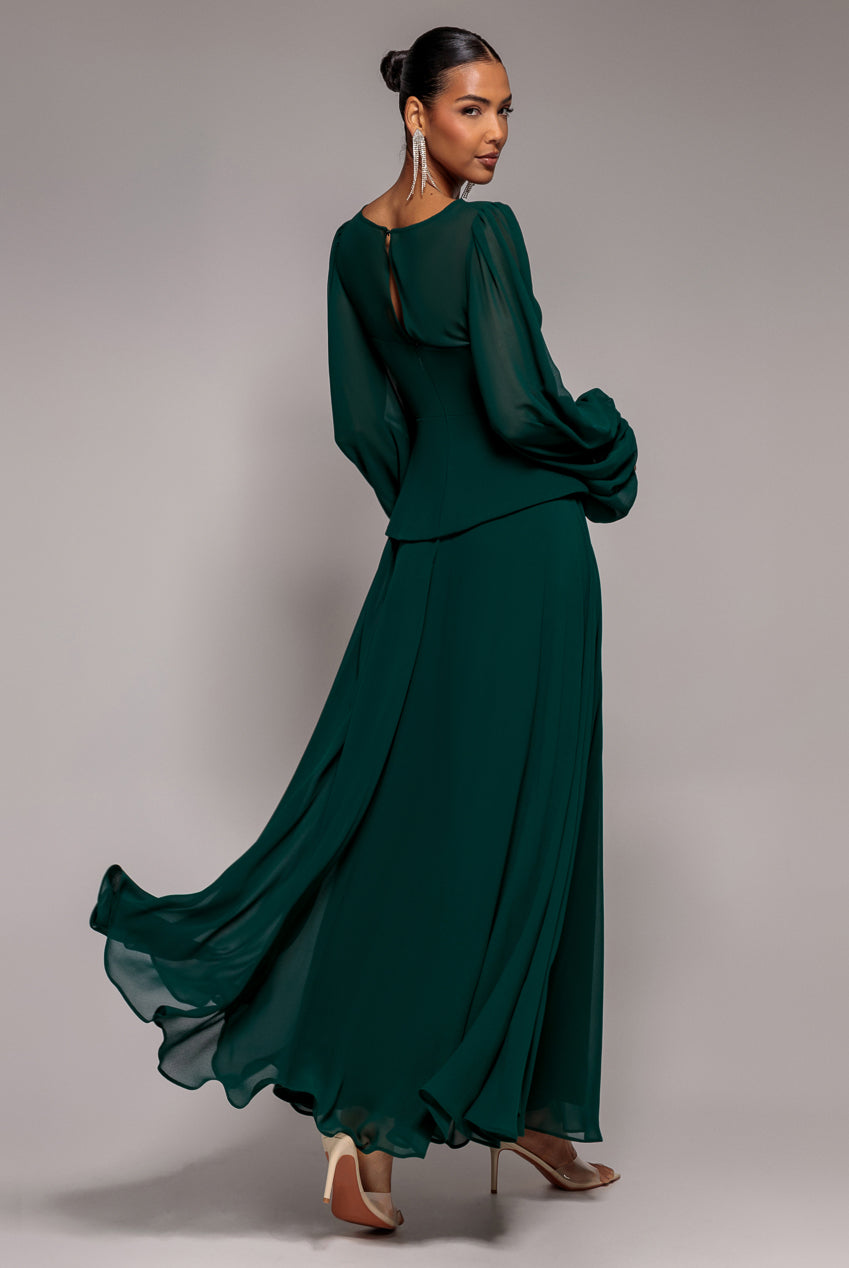 Wholesale Bishop Sleeve Peplum Top Scuba Crepe And Chiffon Maxi Dress City Goddess Wholesale Bishop Sleeve Peplum Top Scuba Crepe And Chiffon Maxi Dress City Goddess