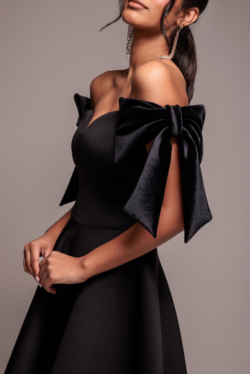 off the shoulder midi skater dress Bardot Strap Detail Rib Panel Skater Midi Dress In Black | EGO US