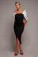 Off Shoulder Back Satin Bow Scuba Midi Dress DR4939