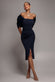 Off Shoulder Back Satin Bow Scuba Midi Dress DR4939