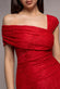 ONE SHOULDER PLEATED BARDOT LACE MAXI DRESS BY GODDIVA DR4956