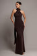 SCUBA & SOFT SATIN HALTERNECK MAXI DRESS WITH BACK SASH DR4973