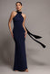 SCUBA & SOFT SATIN HALTERNECK MAXI DRESS WITH BACK SASH DR4973