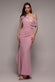 LUREX PLEATED BARDOT ONE SHOULDER CAPE MAXI DRESS DR4984QZ