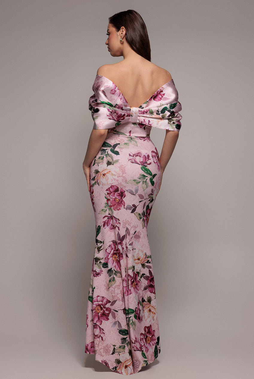 goddiva off shoulder maxi dress product info and reviews Goddiva Off Shoulder Soft Satin Wing Cape Maxi Dress