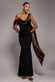 Foil Chiffon Cowl One Shoulder Cape Maxi Dress DR4998