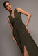 GATHERED SHOULDER WRAP NECK DRAPED WAIST MAXI DRESS BY GODDIVA DR5005