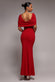 V Neck Cowl Back Pleated Sleeve Scuba Maxi Dress DR5010