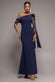 ONE SHOULDER VELVET SATIN BOW CAPE MAXI DRESS BY GODDIVA DR5021
