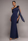 ONE SHOULDER VELVET SATIN BOW CAPE MAXI DRESS BY GODDIVA DR5021
