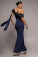 ONE SHOULDER VELVET SATIN BOW CAPE MAXI DRESS BY GODDIVA DR5021
