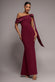 ONE SHOULDER VELVET SATIN BOW CAPE MAXI DRESS BY GODDIVA DR5021