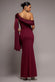 ONE SHOULDER VELVET SATIN BOW CAPE MAXI DRESS BY GODDIVA DR5021