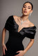 Satin Plunge Neck Bardot Scuba Maxi Dress DR5040