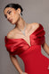 Satin Plunge Neck Bardot Scuba Maxi Dress DR5040