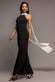 CONTRAST CREPE HALTERNECK MAXI DRESS WITH SASH DR5044