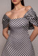 Stripe Off Shoulder Bow Back Satin Bow Mini Dress DR5053