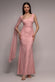 ONE SHOULDER CAPE SLEEVE PLEATED LACE MAXI DRESS BY GODDIVA DR5065