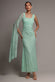 ONE SHOULDER CAPE SLEEVE PLEATED LACE MAXI DRESS BY GODDIVA DR5065