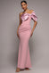 Off The Shoulder Satin Bow Neck Maxi Dress DR5073