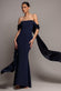 OFF SHOULDER SOFT SATIN WING CAPE MAXI DRESS DR5079